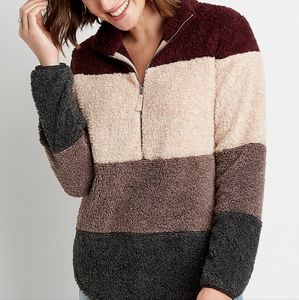 Colorblock Half Zip Sherpa Pullover Sweatshirt